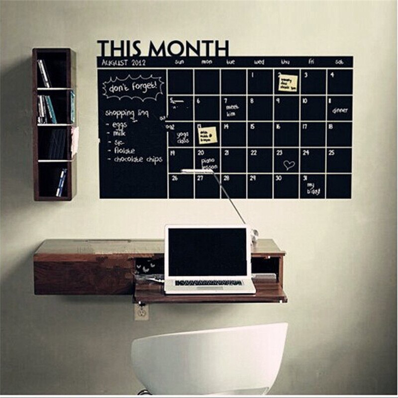 Pizarra extraíble con calendario de mes, pegatinas de pared, planificador, pizarra negra, suministros de calcomanías de vinilo para oficina y escuela,