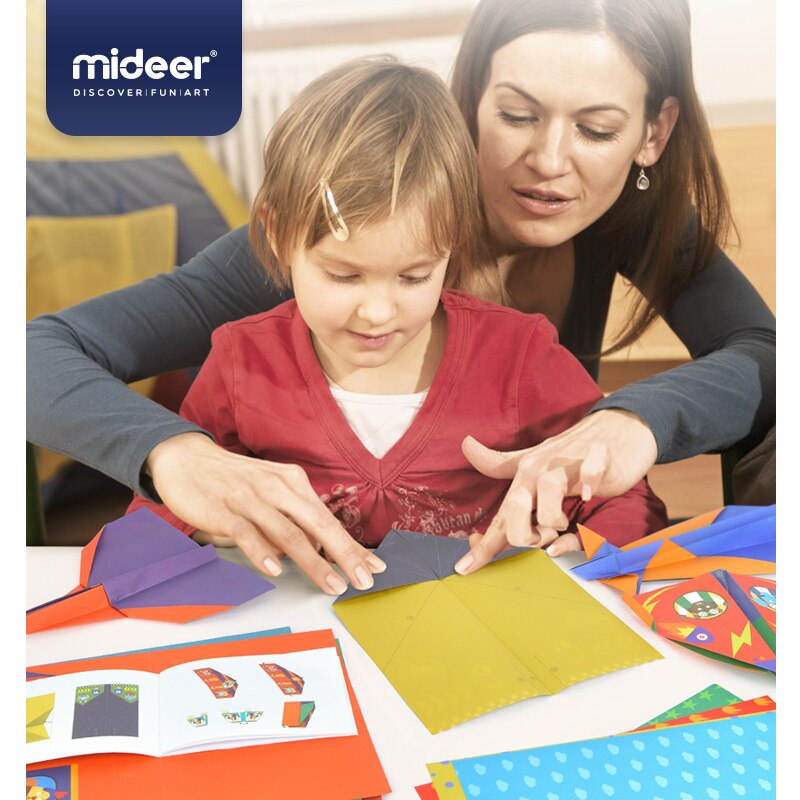 Mideer baby origami legetøj sjovt papir fly fold børnehave farverige dyr tema blæk print 3-12y børn diy