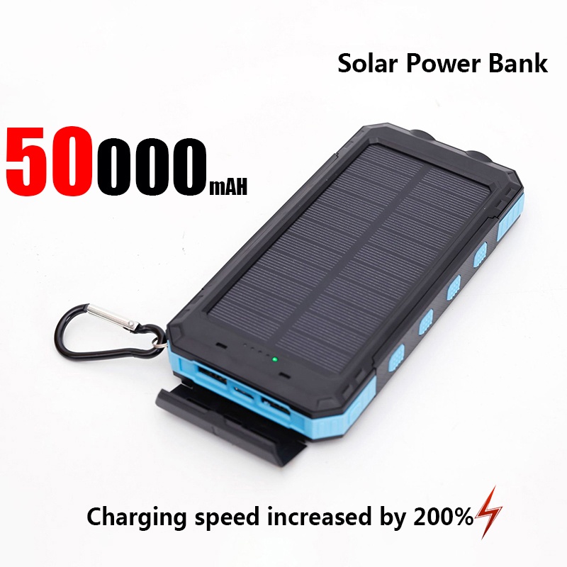 Banco de energía Solar de 50000mAh, cargador portátil de carga rápida de gran capacidad, cordón, brújula, batería externa, energía de respaldo para exteriores: Grey