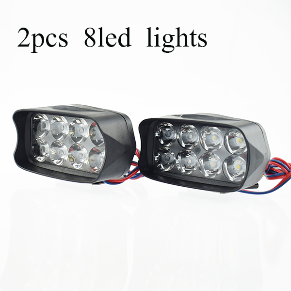 Motorcycle headlights 12w 8LED 1200LM spotlights super bright moto auxiliary work Lamp Scooter headlamp Motorbike Fog Lights: 2pc-8led