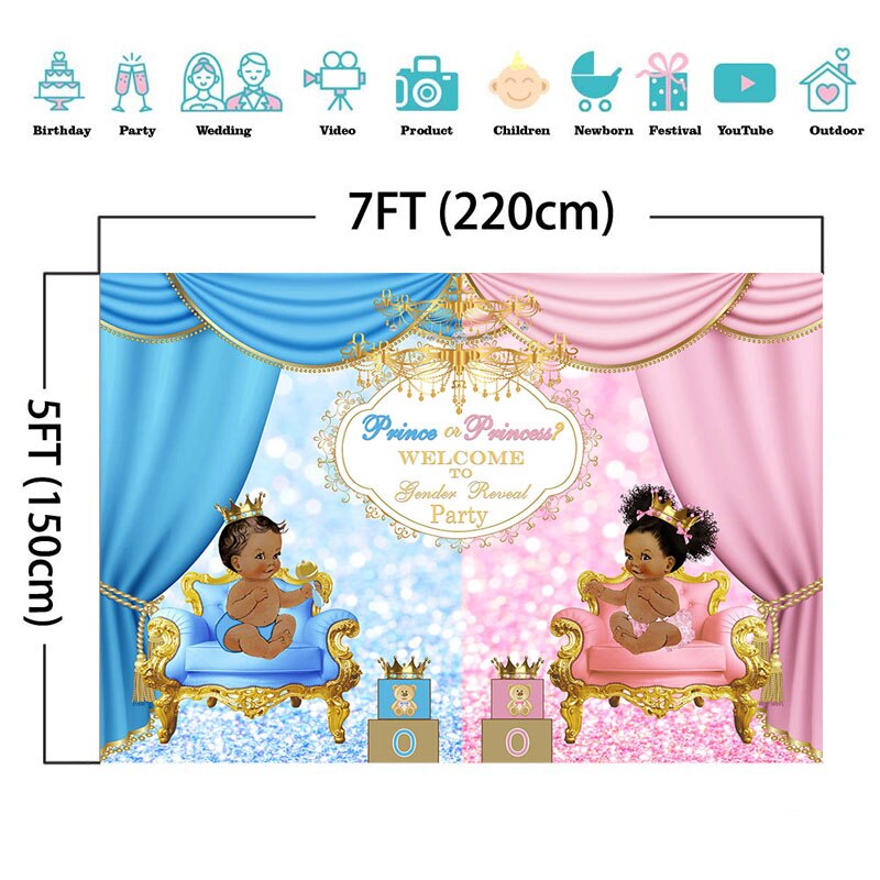 Célébration royale sexe révéler Backgdrop bienvenue Prince ou princesse bébé douche fête Photo toile de fond fond bleu ou rose