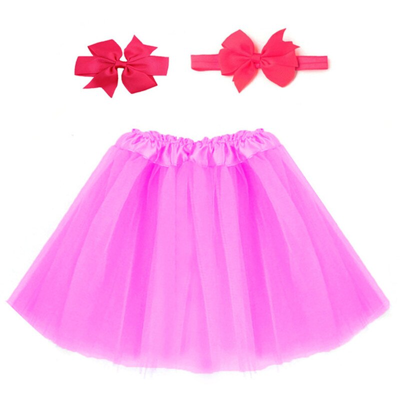 Jupe Tutu en Tulle 6 couleurs 3 pièces/ensemble | Ensemble jupe d'été Tutu avec bandeau, jupe d'été pour filles, accessoires de photographie pour -né, d'anniversaire pour bébé: Rose