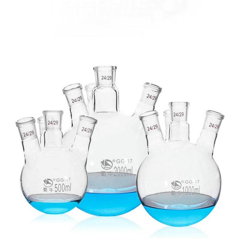 1pz Rotondo con fondo di vetro pallone di distillazione con inclinato quattro-collo, borosilicato reazione lampadina vetreria di laboratorio 100ml a 2000ml