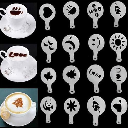 16 stuks cappuccino koffie barista sjablonen sjabloon strooipad stoffer spray
