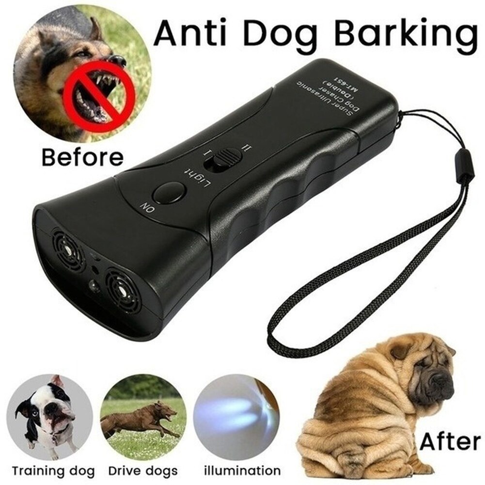 Dubbele Hoofd Ultrasone Hond Repeller Draagbare Led Zaklamp Stop Bark Tool