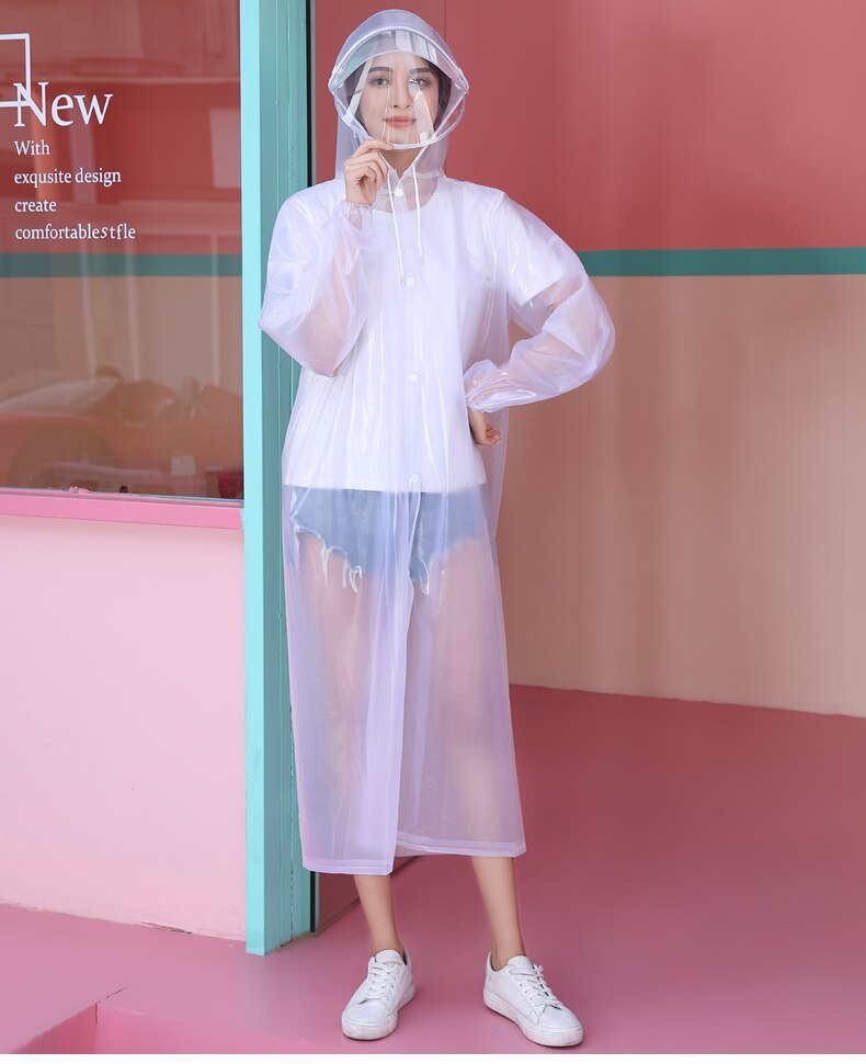 Eva gennemsigtig regnfrakke med ansigtsmaske virusbeskyttende bærbar regntøj vandtæt hætteklædt poncho plast regndæksel ansigtsmaske: Default Title