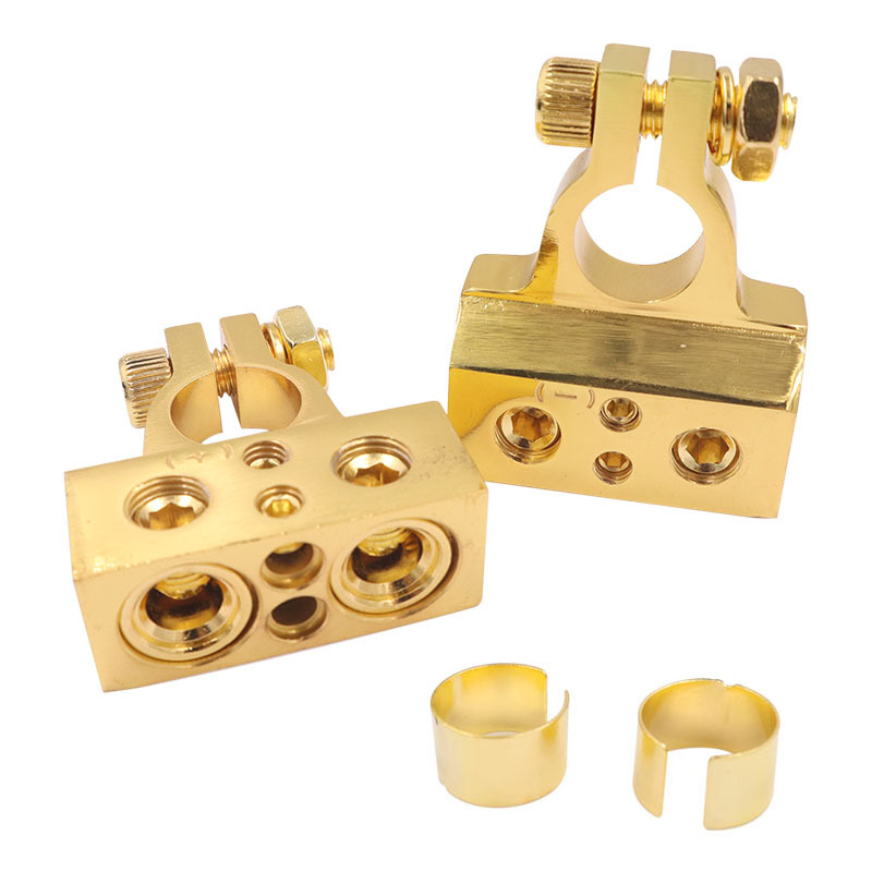 Battery Terminal Connectors 0/2/4/6/8/10 AWG Battery Terminals Car Marine Battery Terminal Connector with Shims Protector Cover: Gold