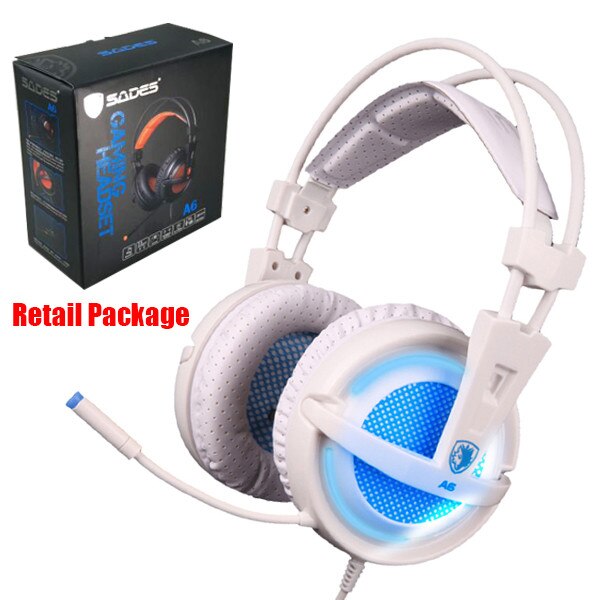Sades A6 casque de jeu casque Gamer 7.1 Surround son stéréo écouteurs USB Microphone respiration lumière LED PC Gamer: WHITE