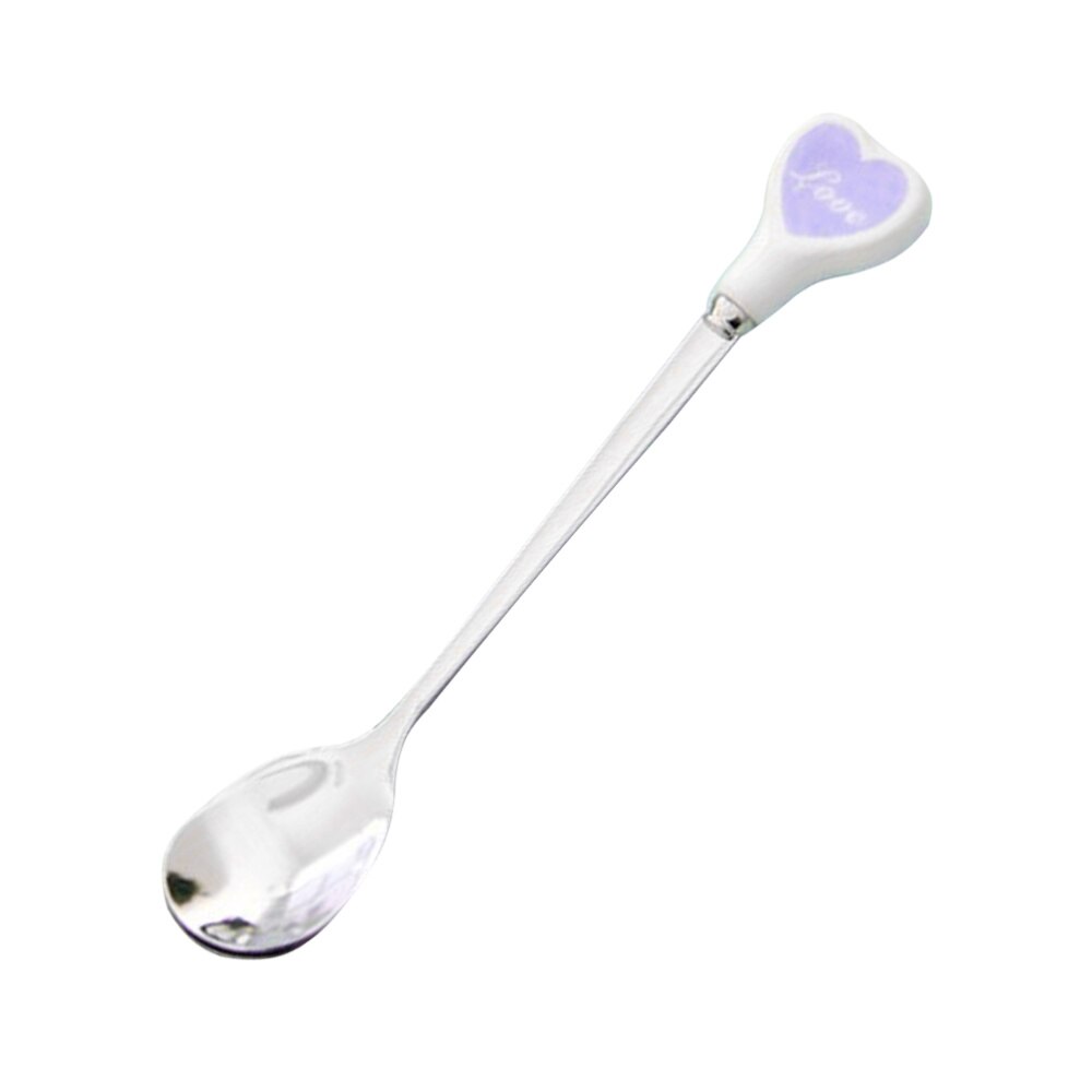 Stainless Steel Spoon with Ceramic Love Heart Handle Tableware Coffee Dessert Spoon Mixing Spoon (Red): Purple