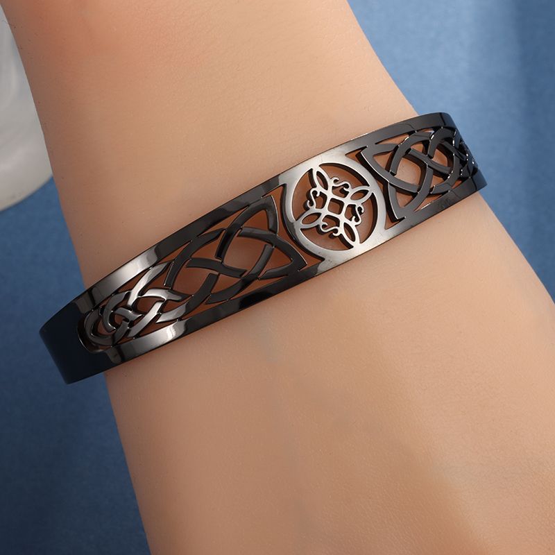 Pulsera con nudo de bruja, brazalete abierto ajustable de acero inoxidable, amuleto de brujería celta, joyería para hombres y mujeres, de cumpleaños: COLOR ORO ROSADO