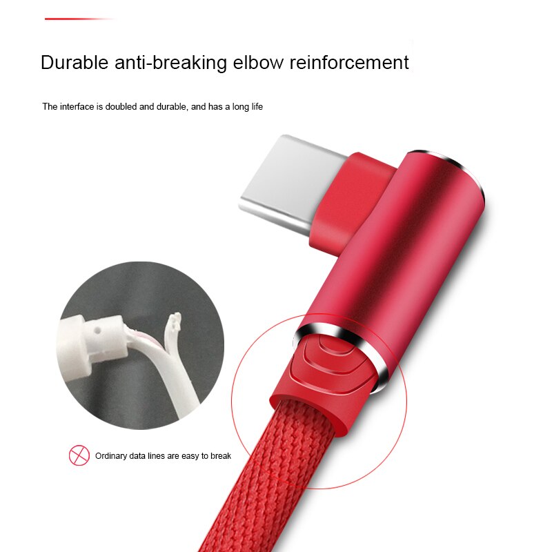 90 Degree Type-C Charger Cable For S9 S8 Huawei P20 Pro Oneplus 6 5 One Plus Xiaomi TypeC Long 3M Fast Charge Data USB Wire Cord