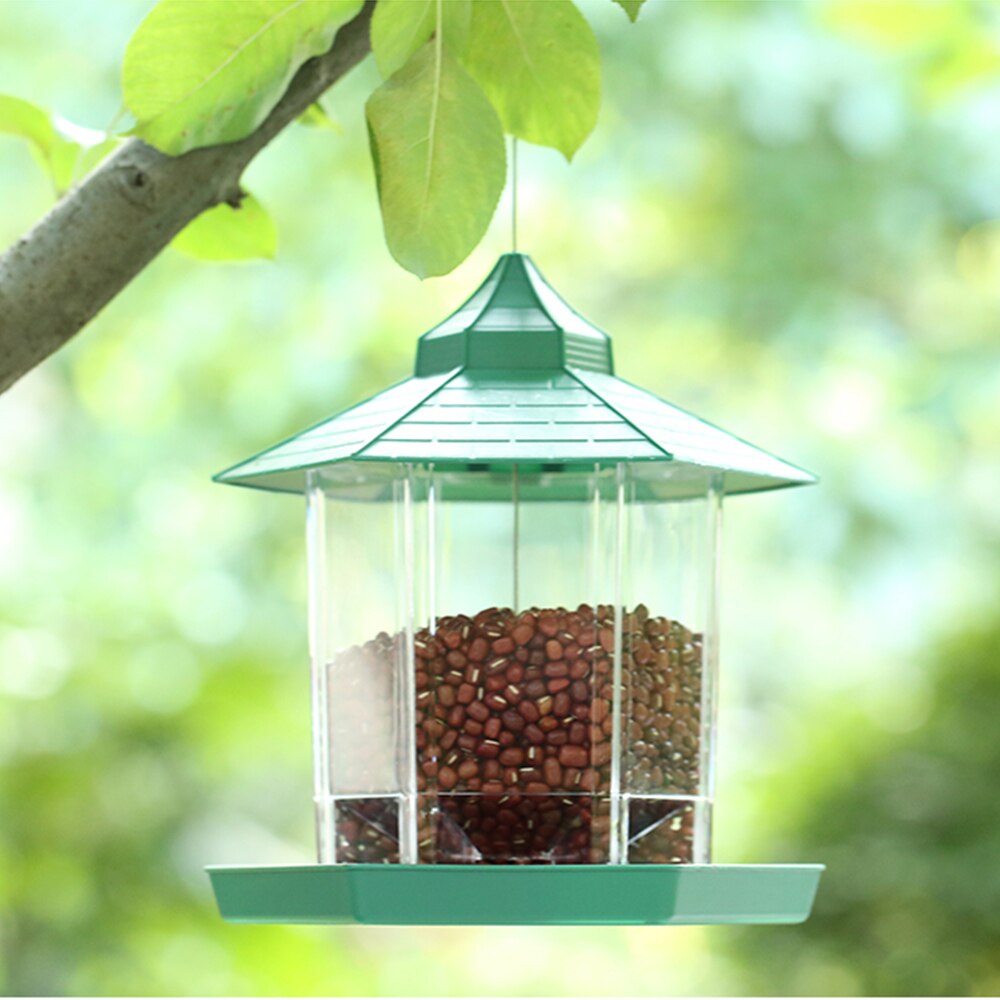 Gazebo colgante impermeable para pájaros salvajes, alimentador para exteriores, contenedor con cuerda colgante, tipo casa de alimentación, decoración, aviario,