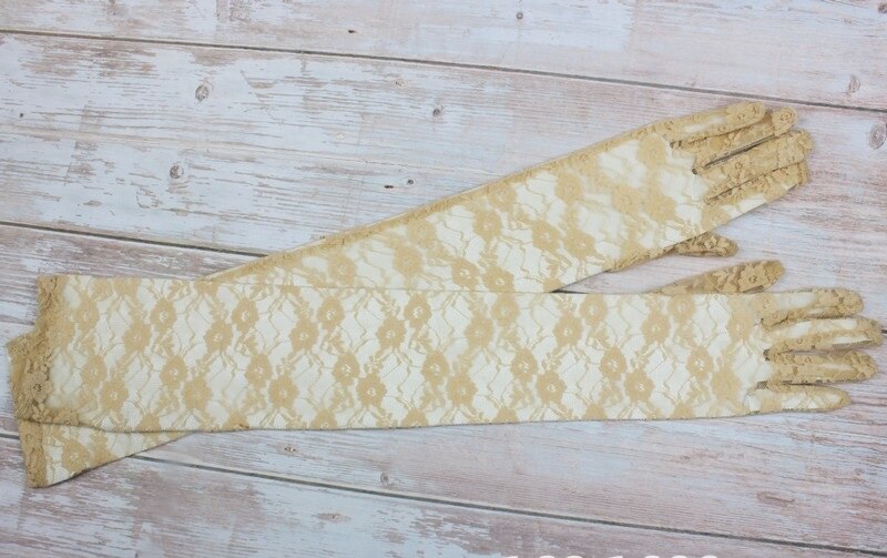 Guantes rosas de boda económicos para mujer, guantes largos de novia, guantes de encaje blanco puro, guantes para el dedo para novia, accesorios de longitud al codo: Champán