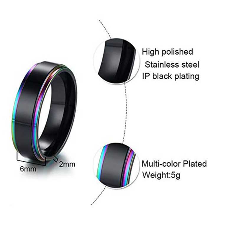 Mens Womens Rainbow Kleurrijke Lgbt Ring Rvs Wedding Band Lebian & Gay Ringen
