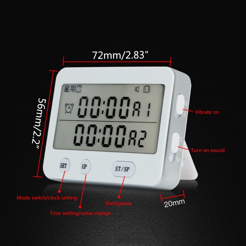 Digital Kitchen Timer with Dual Count Down Up Stop Watches Timer/Magnetic Timer Clock 24 hours Clock Memory Function