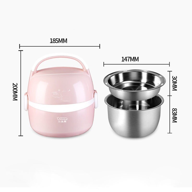220V ELectric Rice Cooker Appliance Lunch Box Stainless Steel Liner Insulation 1.3L Mini Multicooker Rice Pot 1-2 people