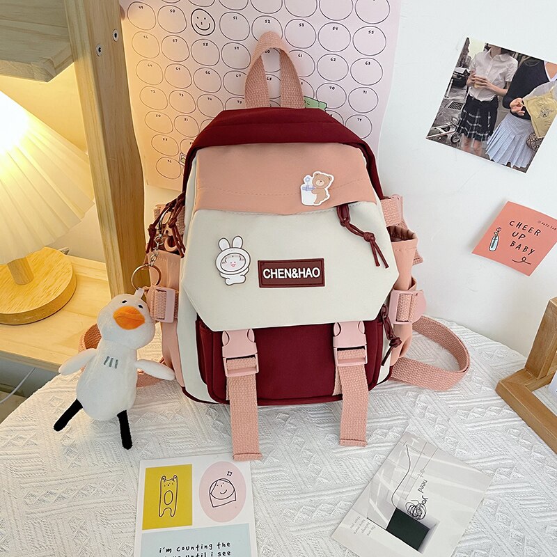 Zaino da donna piccolo zaino da scuola per ragazze impermeabile in nylon moda giapponese casual borsa da ragazza femminile mini: red / Only Backpack