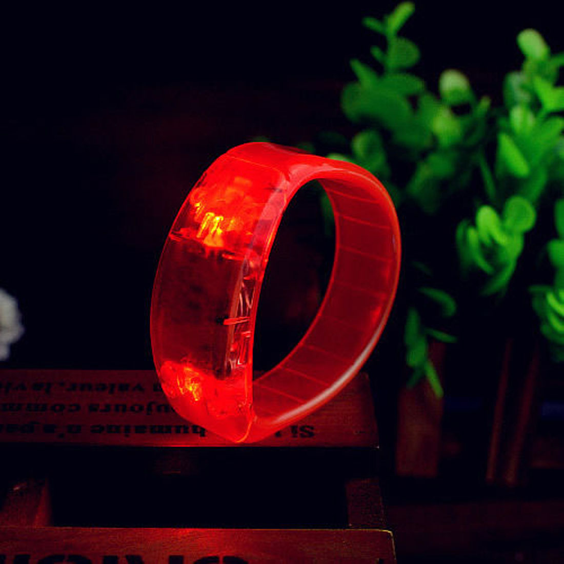 Glow LED Light Up Wristband Voice Control Flashing Bracelet Bangle Cheer Props Rave Glow Party Christmas: Red
