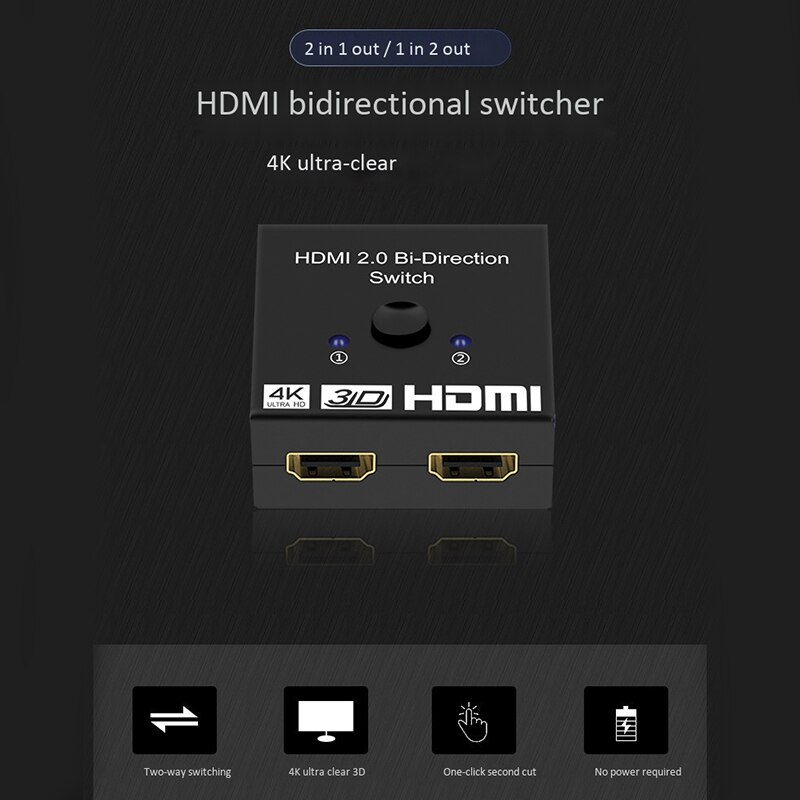 4K HDMI Switch 2 Ports 1X2 / 2X1 HDMI Switcher Splitter Supports Ultra HD 4K 1080P 3D HDR HDCP for PS4 HDTV