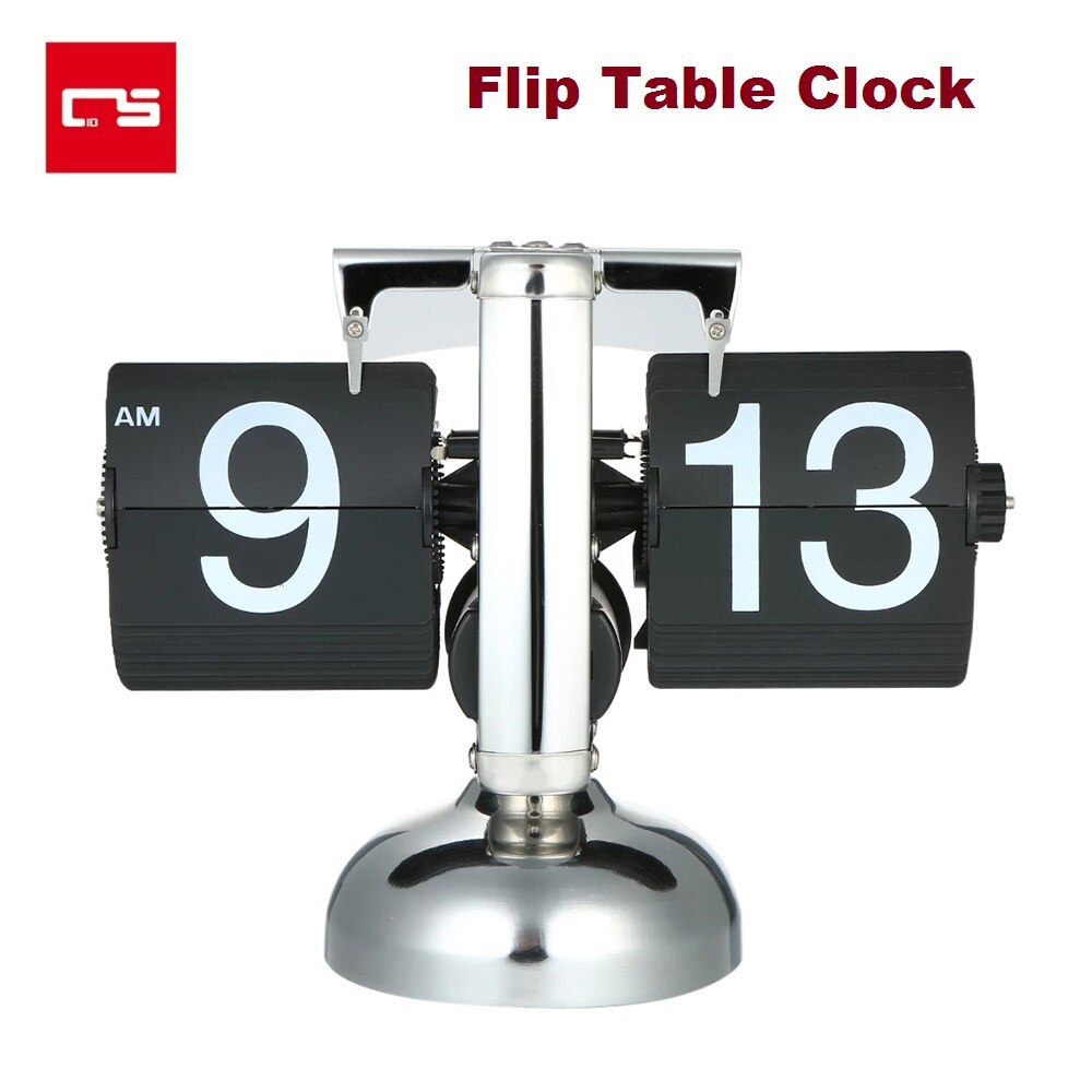 Table Clock Auto Flip PVC Number Display Gear Operated Quartz Clock Retro Black/White Home Decoration Desk Clock Kids