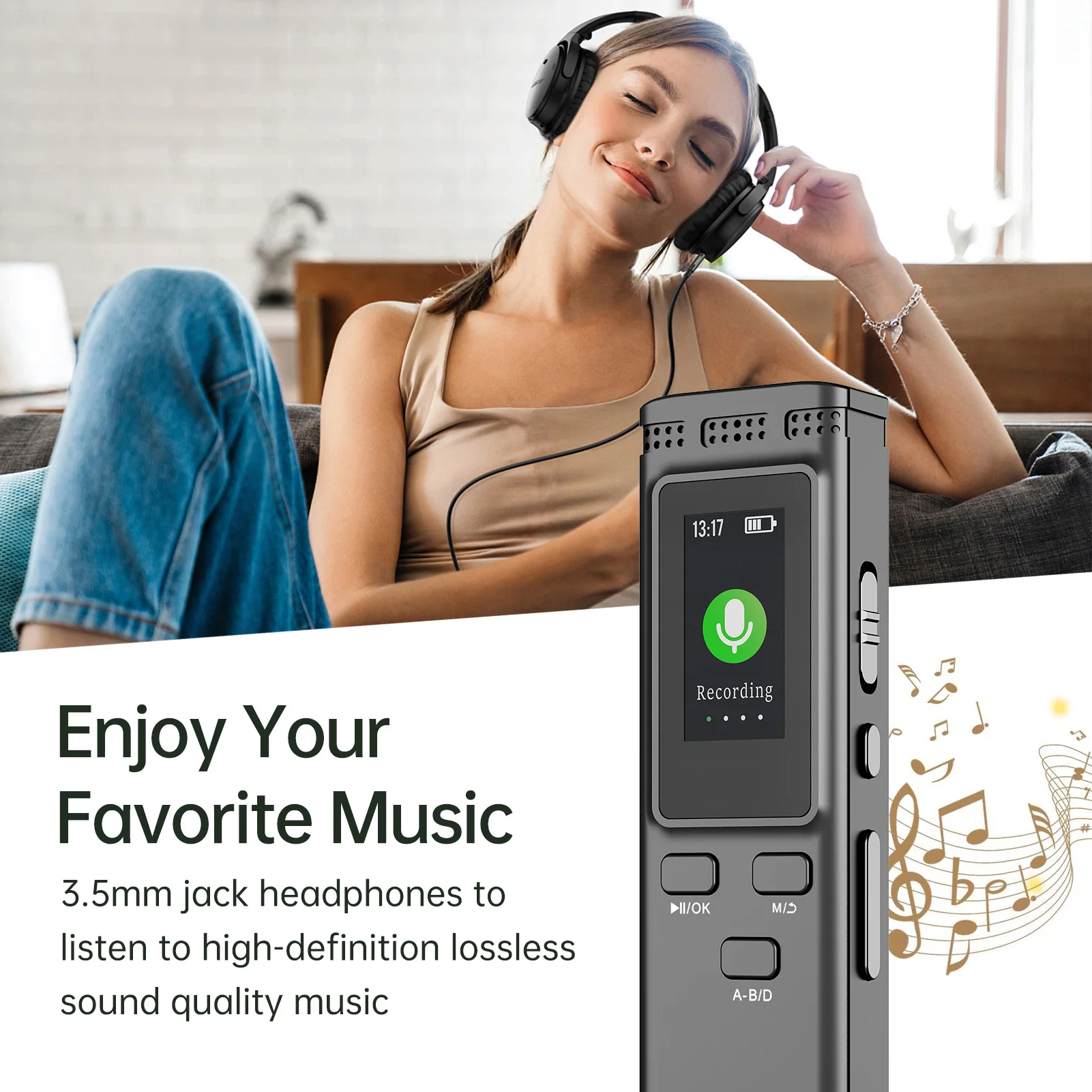 Grabación de Audio activada por voz, reducción de ruido con reproducción, reproductor de música MP3, 288 horas, 64GB/16GB/8GB, grabadora de voz Digital