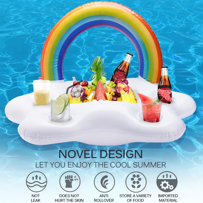 Zomer Party Emmer Rainbow Cloud Bekerhouder Opblaasbare Pool Float Bier Drinken Koeler Tafel Bar Tray Strand Zwemmen Ring