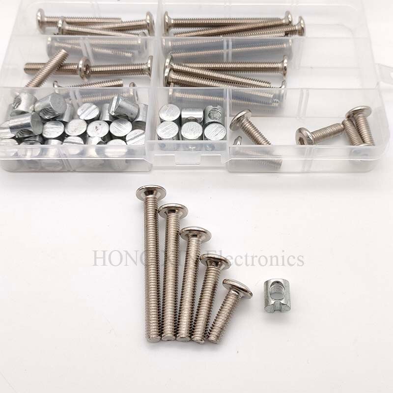 60pcs/set Nickel Plated Hexagon Hex Socket Flat Head Screws&Nuts M6 Length 20-60mm