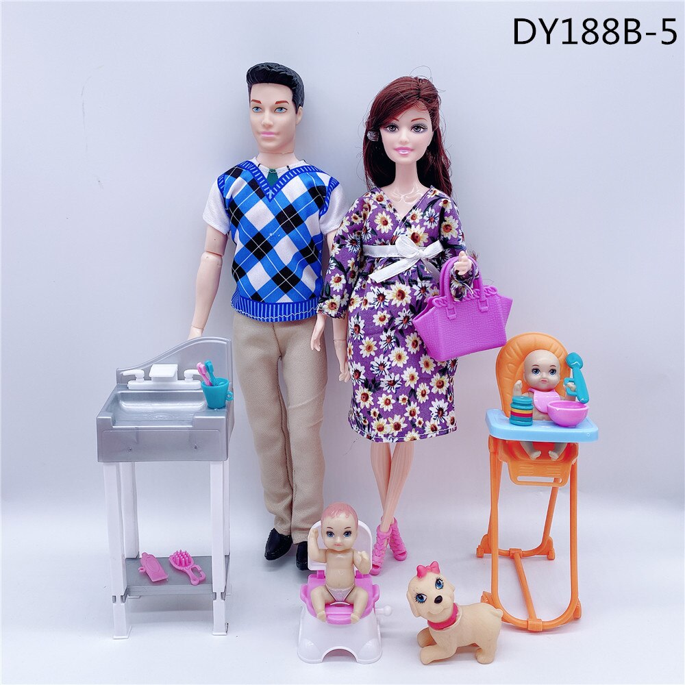 Fashionable 11.5”/30CM male doll + pregnant woman doll dress/small stroller/baby bed/children and girls toys accessories