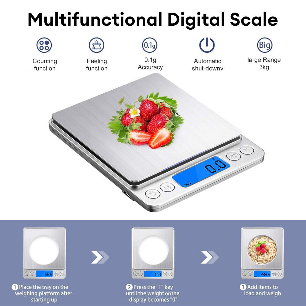 Báscula de cocina Digital 500/1kg/2kg/ 3kg báscula de joyería pequeña báscula de alimentos peso Digital gramos y Oz báscula Digital de gramos