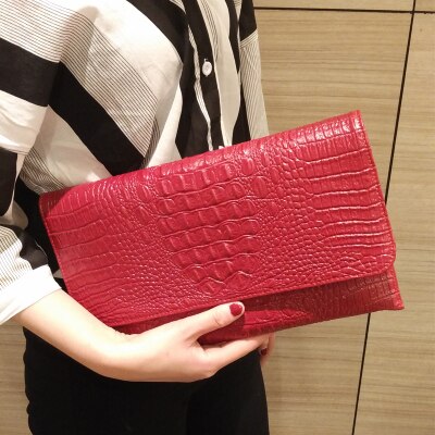 DOYUTIG-pochette de soirée pour femmes, pochette motif Crocodile, sacs à épaule en cuir Pu, bourse et sac à main A222: Red