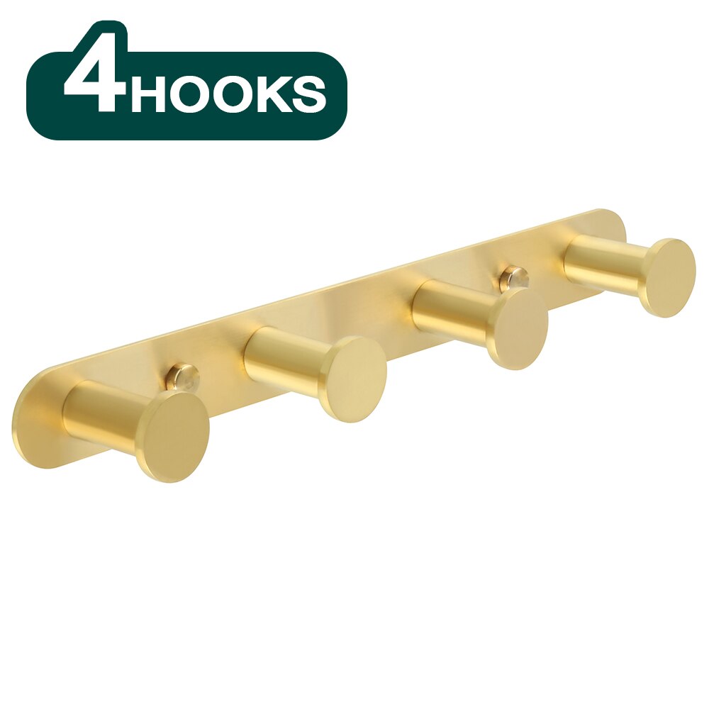 Gancho para colgar en la pared del baño, Perchero de acero inoxidable 304, accesorios de baño negros, 3-6 ganchos: Golden 4