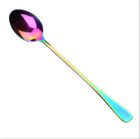HOOMIN 19.5 CM Spoon Stainless Steel Long Handle Spoon Ice Cream Tea Coffee Spoons Home Kitchen Accessoeies Tableware: MULTI