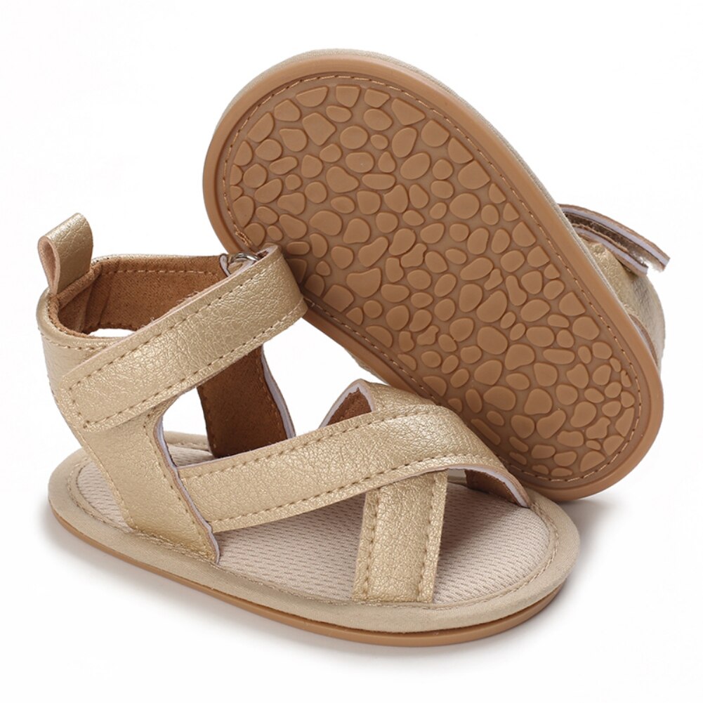 Sandales d'été classiques pour bébés filles et garçons, semelle souple antidérapante à bretelles croisées décontractées, chaussures d'extérieur en PU pour premiers pas des tout-petits