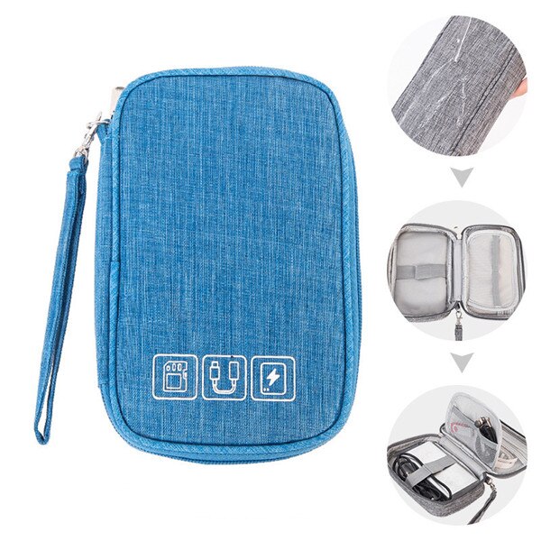 Men Portable Travel Accessory Cable Bag Multi-function Data Cable Charger Storage Bags Digital USB Electronic Gadget Organizer: Blue