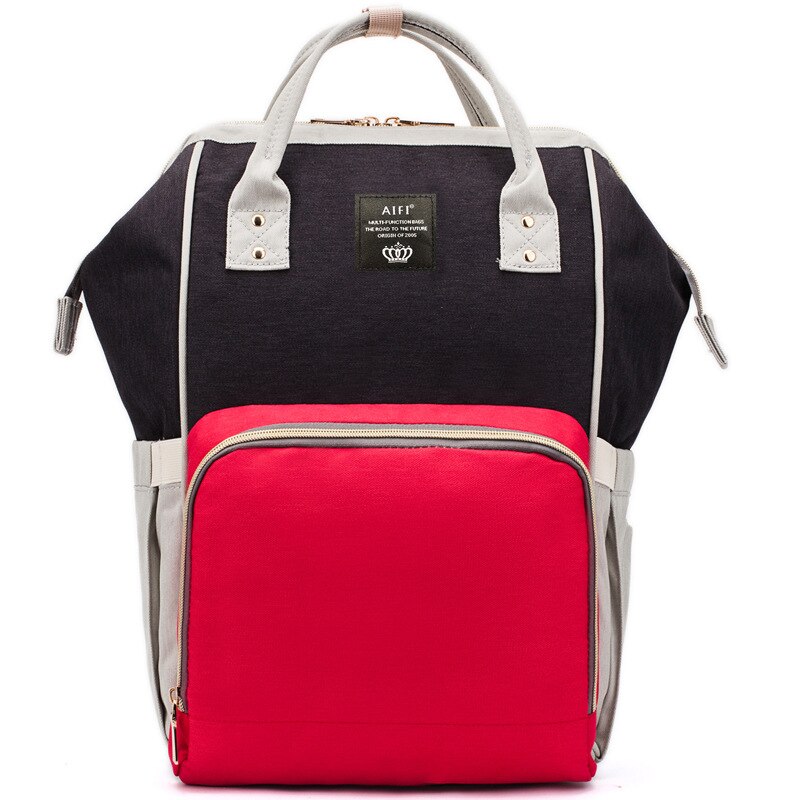 Stijl Luiertas Multifunctionele Mother 'S Tas Mode Mama Zuigfles Rugzak Aiaper Rugzak: Black And Gray Red