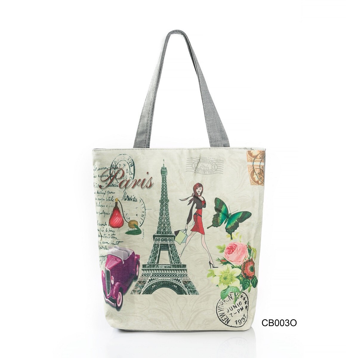 Bolso de hombro con estampado Floral de la Torre Eiffel de París, bolsa de mano informal, bolso de viaje que combina con todo, bolsa de compras portátil para mujer: CB003o