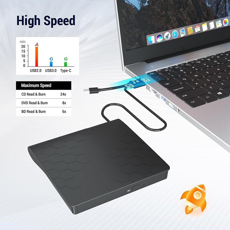 External Blu Ray Drive Support 50G Disc Read/Write Bluray Drives Portable 3D Blu Ray Burner Suitable for Windows 7/8/10/11 MacOS