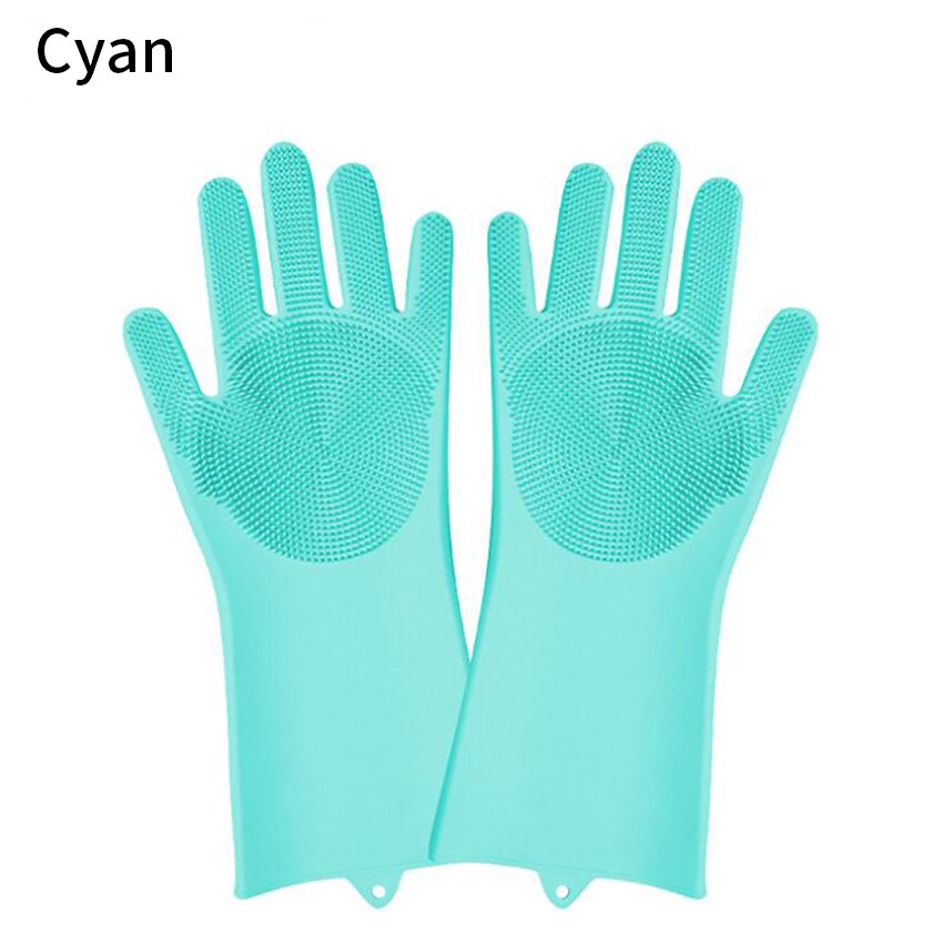 Guantes de lavado de platos, estropajo de cocina de silicona, guantes de limpieza para platos, suministros de Herramientas de limpieza del hogar,: Cyan