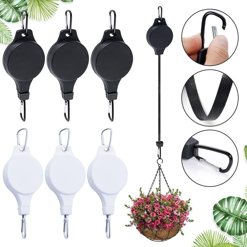 Retractable Plant Pulley Adjustable Hanging Flower Basket Hooks for Hanging Plants Heavy Duty, Indoor Outdoor Plant Hanger