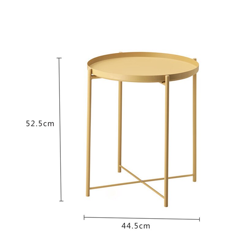 Modern Foldable Metal Coffee Table Round Table Living Room Side Table Detachable Tray Multi-use Home Furniture Storage Rack