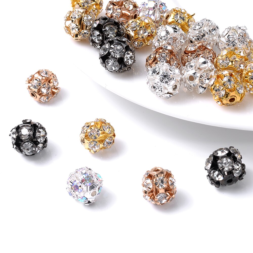 30 sztuk/partia Rhinestone Ball kształt luźne Spacer koraliki do tworzenia biżuterii metalowe kryształowe koraliki rzemiosła DIY akcesoria 6/8/10mm