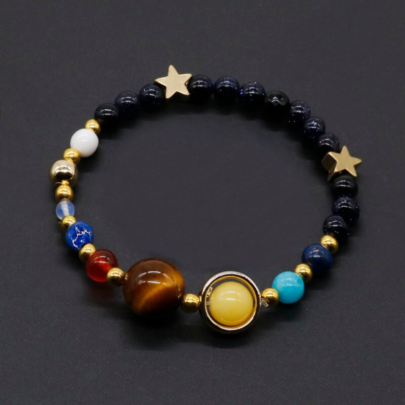 Pulsera con piedra Natural hecha a mano para hombre y mujer, brazalete con sistema Solar, Galaxia, universo, joyería MY99,