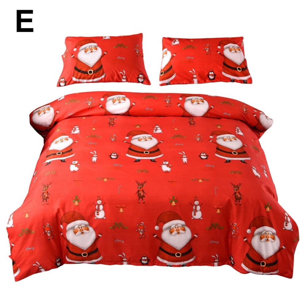 1 sæt julesengetøj julemanden mønster pudebetræk dynetæppe husholdningsartikler juletema hotel seng dekoration: E