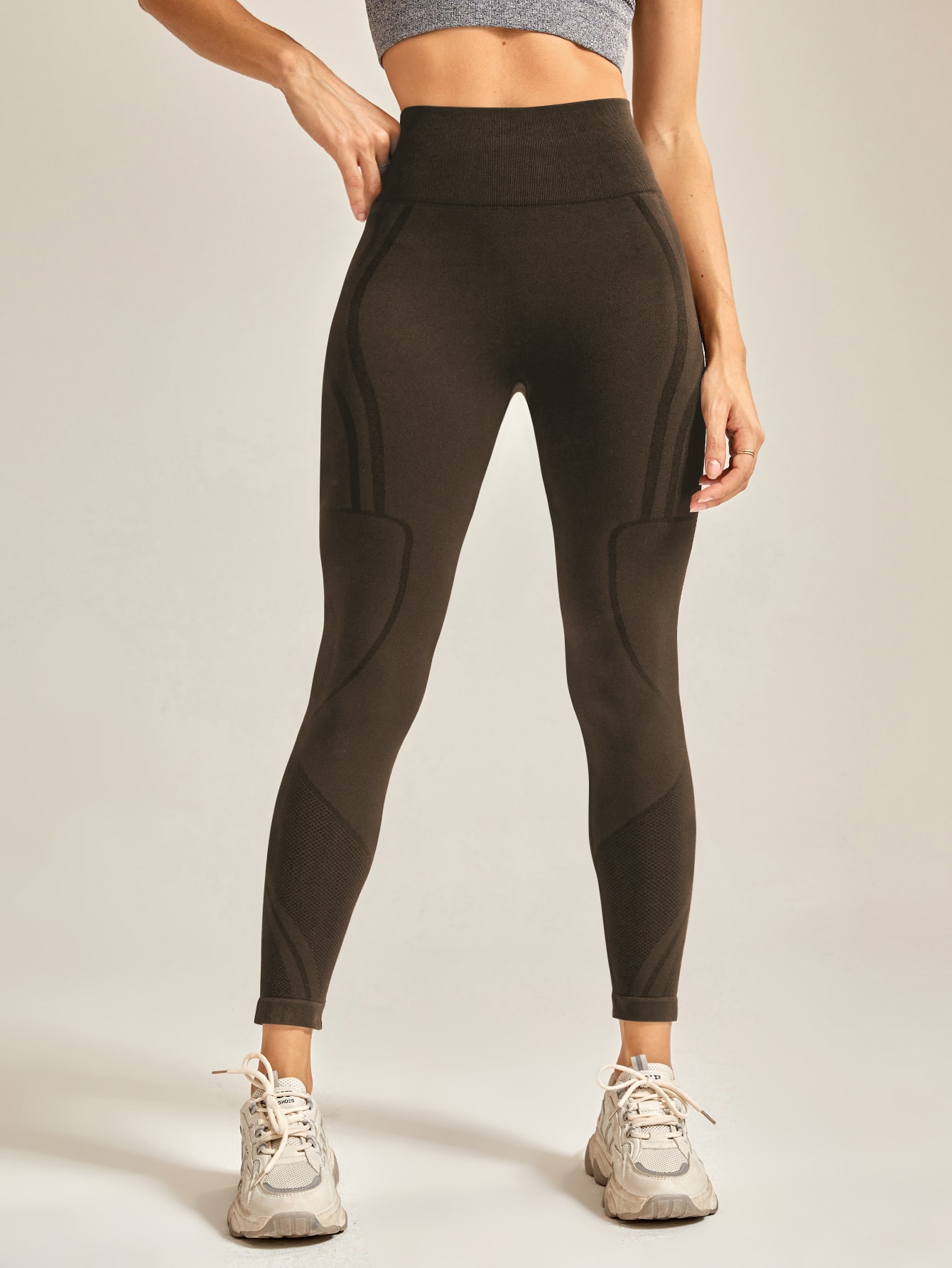 Pantalons de Yoga Leggings de Sport femmes sans couture taille haute Push Up femme collants Fitness entraînement Leggins salle de Sport: L / Marron