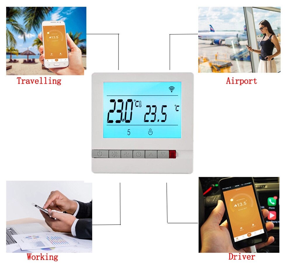 Smart Home Intelligent Room Wifi Thermostat Tuya Remote Control Temperature Controller Supports Alexa, Google Home 95~240V AC