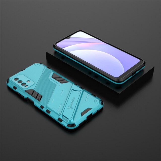 Voor Xiaomi Redmi 9 T Case Armor Shockproof Bescherming Cover Voor Xiaomi Redmi 9 T 9 T Redmi9T Standhouder robuuste Siliconen Coque: blue