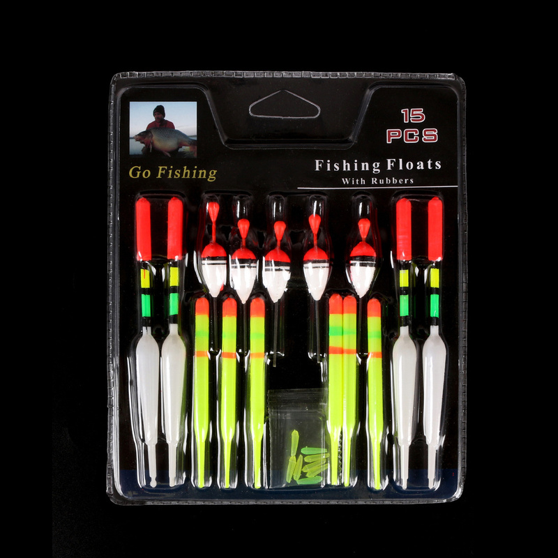 15pcs Fishing Floats Set Plastic Vertical Buoy Sea Fishing Floats Bobber Assorted Size Fishing Tackle Tools Accesories
