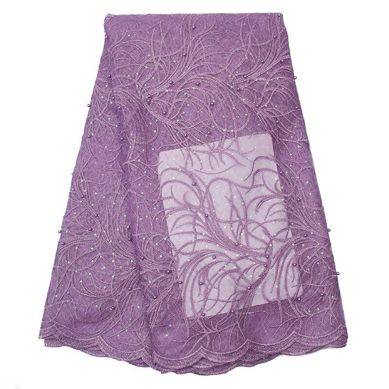 African Lace Fabric French Tulle Lace Fabric Handmade Beaded Stone Nigerian Wedding Fabric 5 Yards