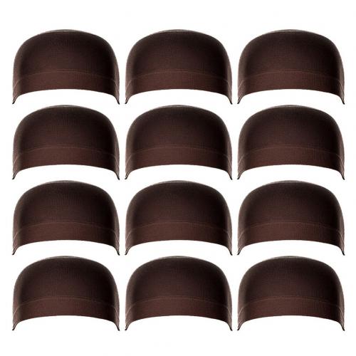 2/12 st kvinnor män universal hög stretchig peruk liner keps hatt frisyr tillbehör dam elastiska peruk kepsar: Mörk kaffe 6 låda