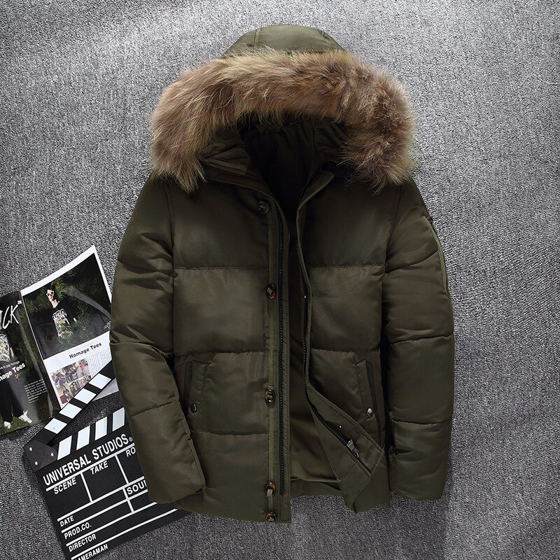 -20 graders vinterjacka herr vit ankdun parkarock herr tjock varm päls luva vindjacka herr snö överrock parka hombre: Armégrön / L